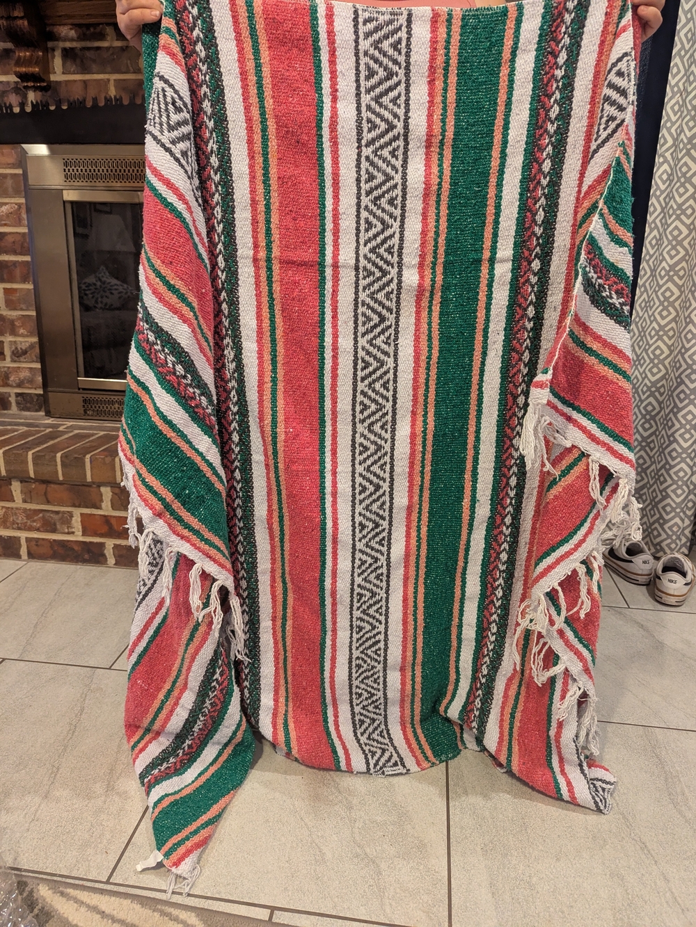 Handwoven Striped Throw Blanket in Red, Green & White